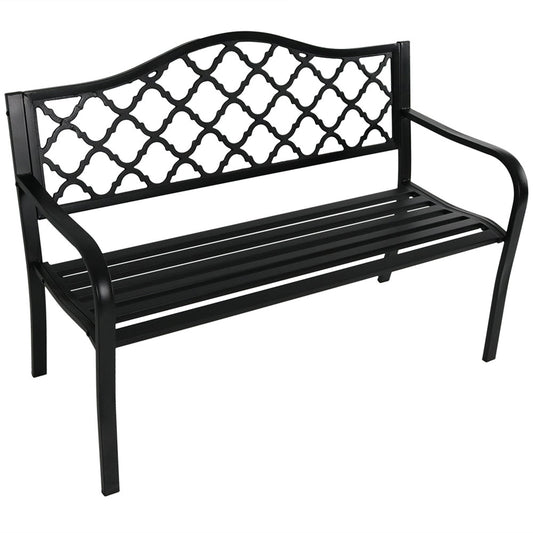 2-Person Lattice Design Black Cast Iron Garden Bench