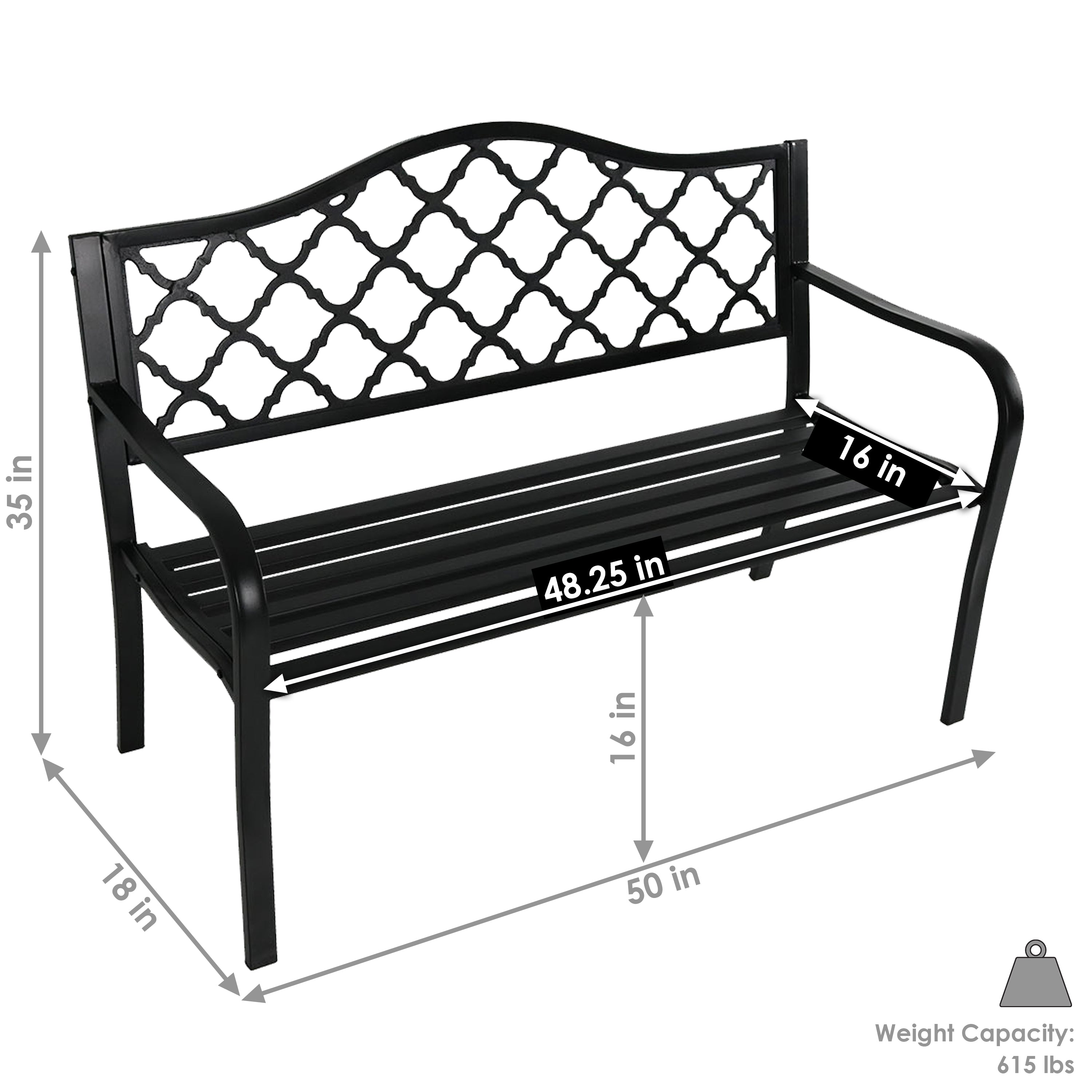  Sunnydaze Decor 2-Person Lattice Design Black Cast Iron Garden Bench - Black - Bonton