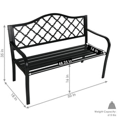 2-Person Lattice Design Black Cast Iron Garden Bench