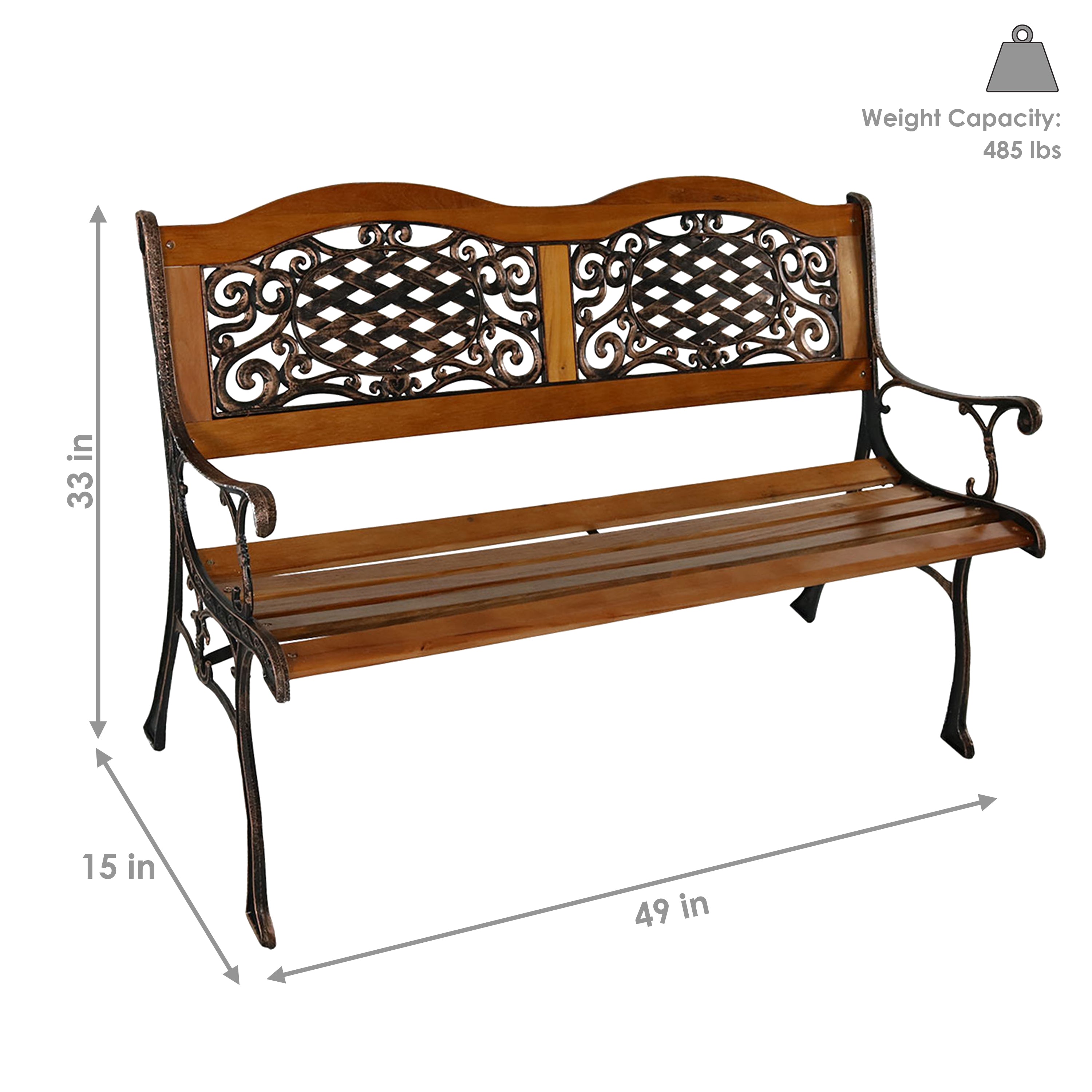  Sunnydaze Decor 2-Person Ivy Crossweave Design Cast Iron and Wood Frame Garden Bench - Black - Bonton