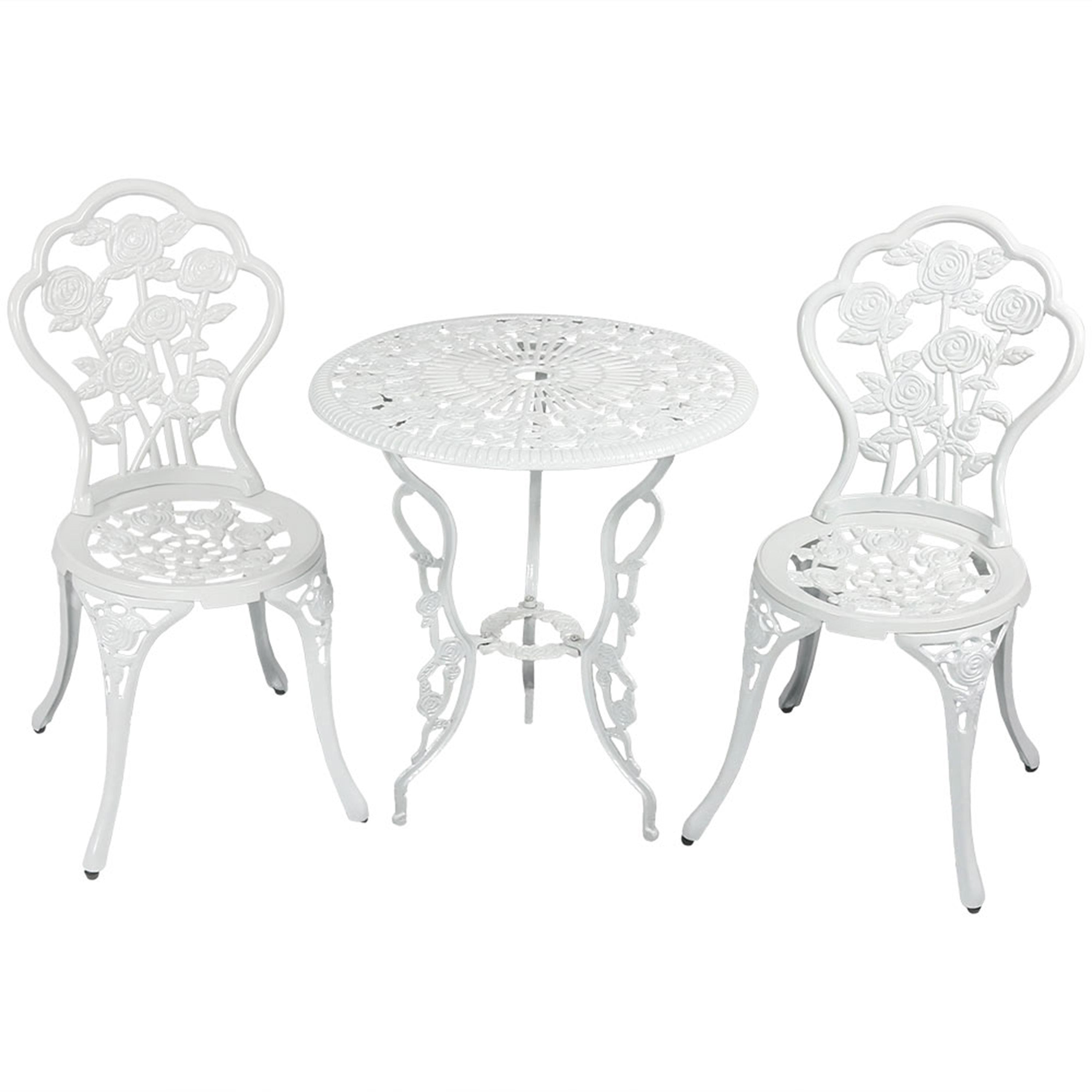  Sunnydaze Decor Flower Design Cast Aluminum Bistro Set with Cast Iron Legs, White, 3pc - White - Bonton