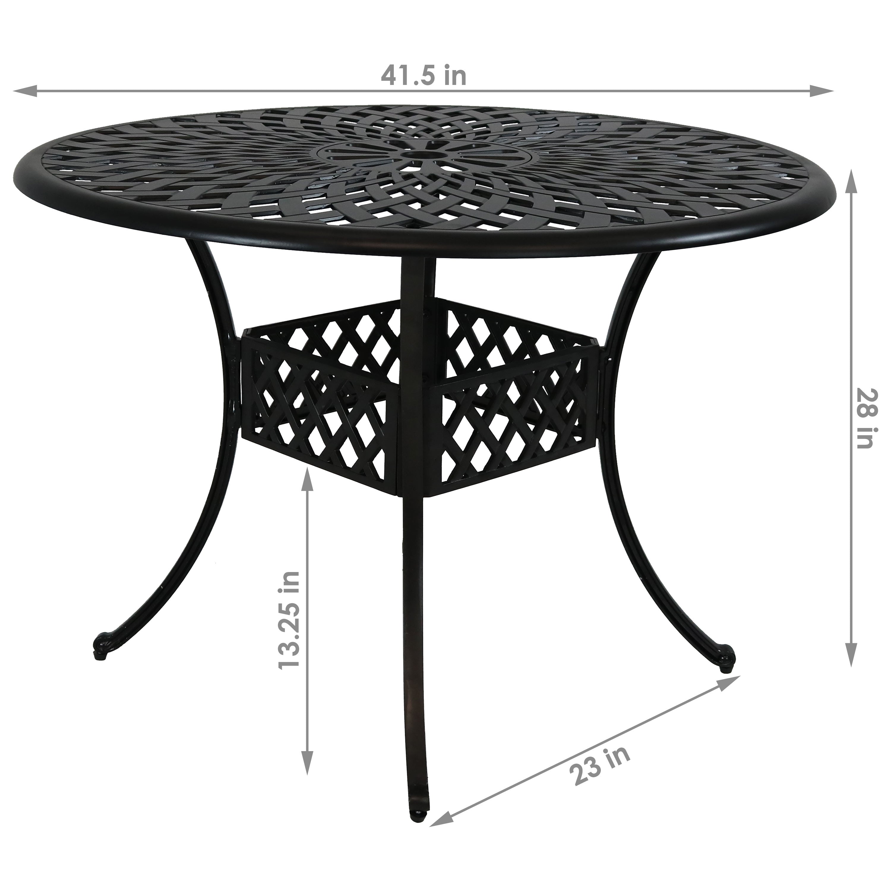  Sunnydaze Decor Crossweave Design Black Cast Aluminum Round Patio Dining Table with Umbrella Hole - Black - Bonton