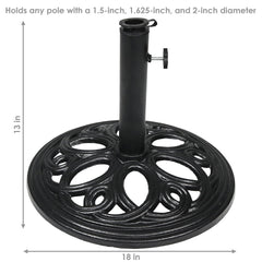 Heavy-Duty Cast Iron Decorative Patio Yard Round Umbrella Base Stand - 18" - Black