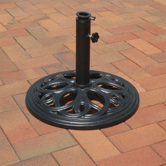 Heavy-Duty Cast Iron Decorative Patio Yard Round Umbrella Base Stand - 18" - Black