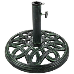 Heavy-Duty Cast Iron Decorative Design Patio Yard Round Umbrella Base Stand - 17" - Green