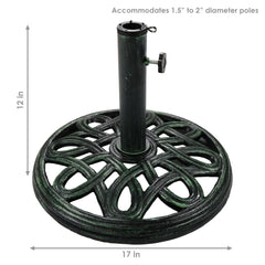 Heavy-Duty Cast Iron Decorative Design Patio Yard Round Umbrella Base Stand - 17" - Green