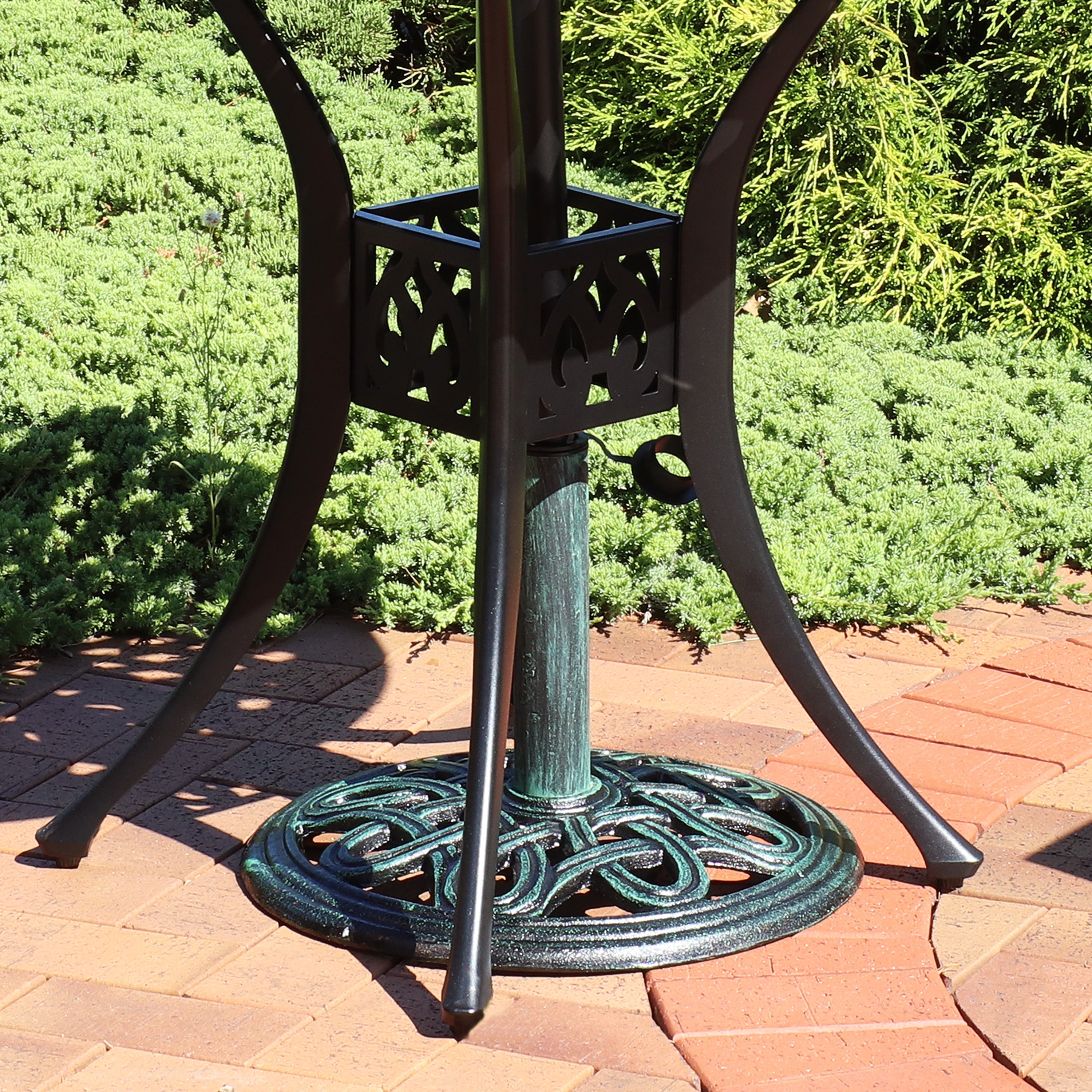  Sunnydaze Decor Heavy-Duty Cast Iron Decorative Design Patio Yard Round Umbrella Base Stand - 17