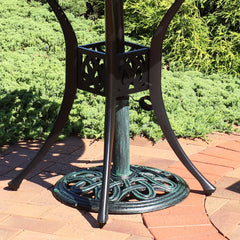 Heavy-Duty Cast Iron Decorative Design Patio Yard Round Umbrella Base Stand - 17" - Green