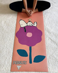 Yune Yoga Mat Peanuts Snoopy and Woodstock Tan Flower by Yune Yoga