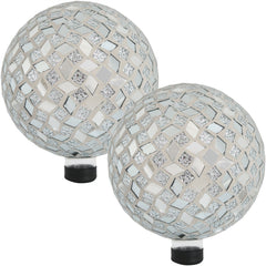 Diamond Mosaic Gazing Globe Glass Garden Ball 10" Pack of 2