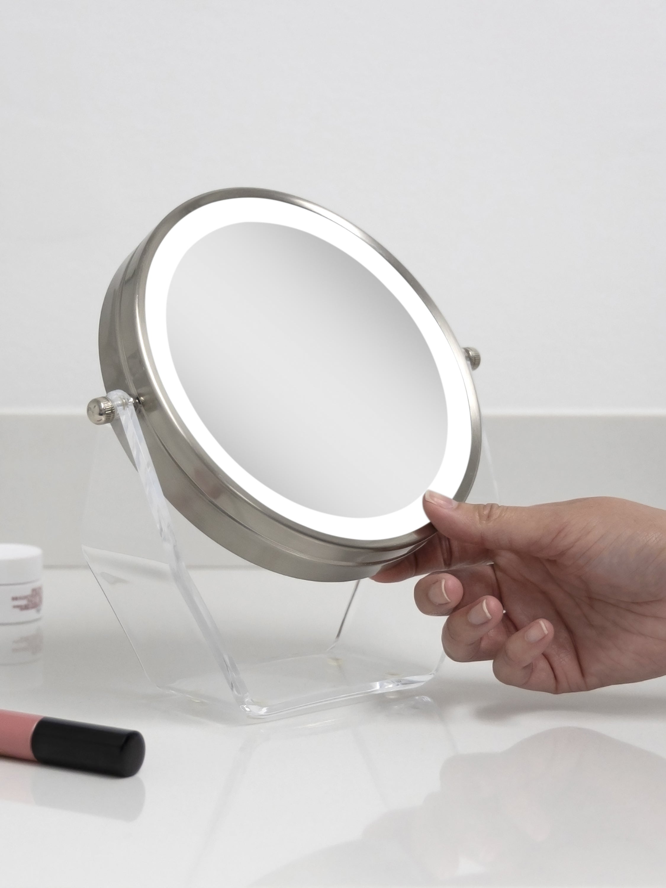  Zadro Lighted Makeup Mirror with 8X/1X Magnification & Swivel - Satin Nickel - Bonton