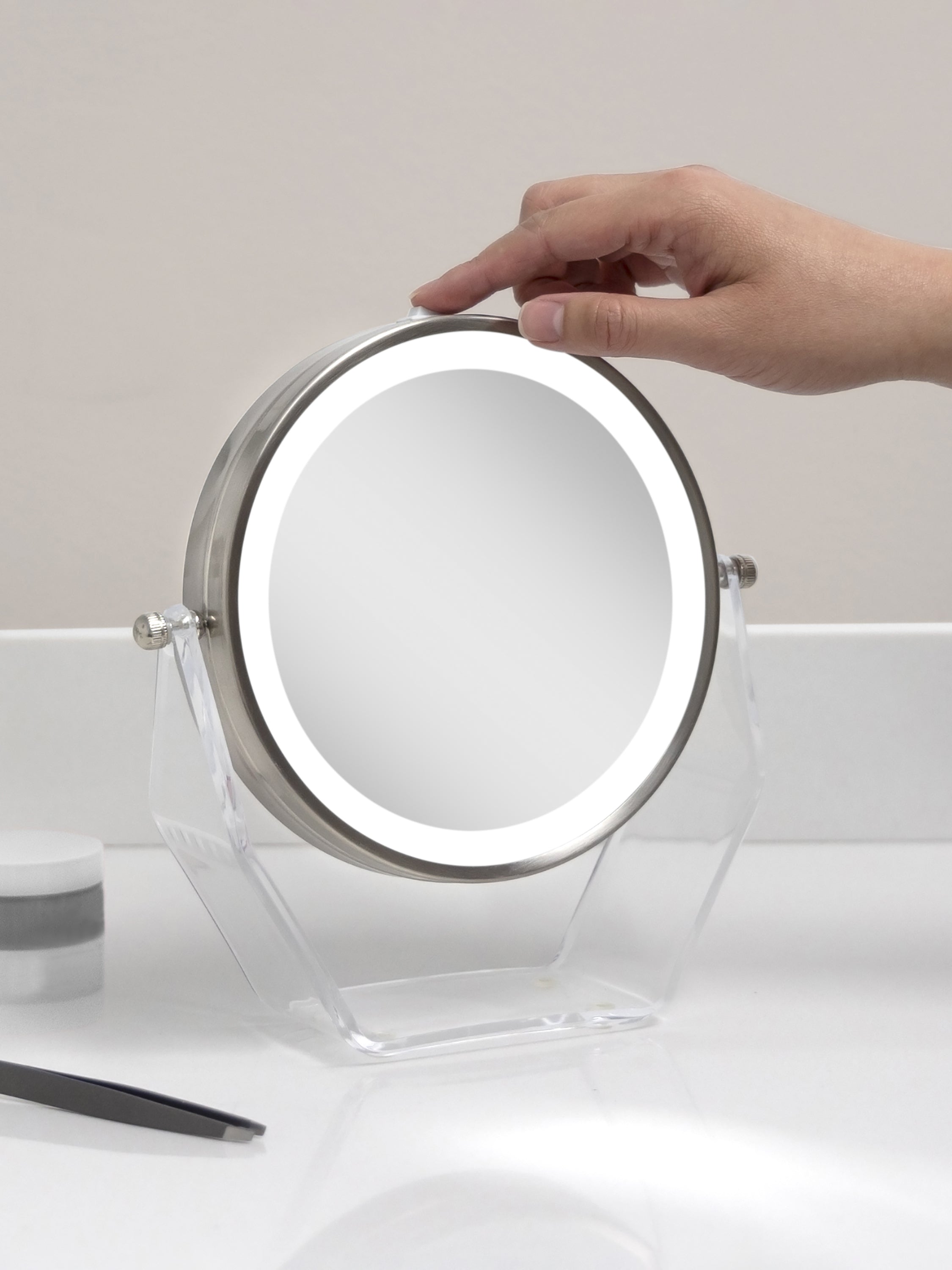  Zadro Lighted Makeup Mirror with 8X/1X Magnification & Swivel - Satin Nickel - Bonton