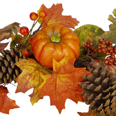 Orange Pumpkins  Pine Cones and Berries Fall Harvest Wreath - 24 Inch  Unlit