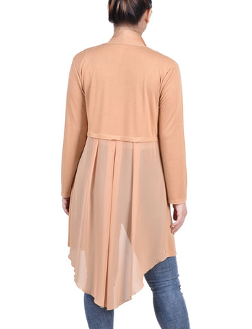 Long Sleeve Knit Cardigan With Chiffon Back