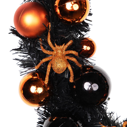 Spiders and Ornaments Halloween Wreath - 18" - Orange and Black - Unlit
