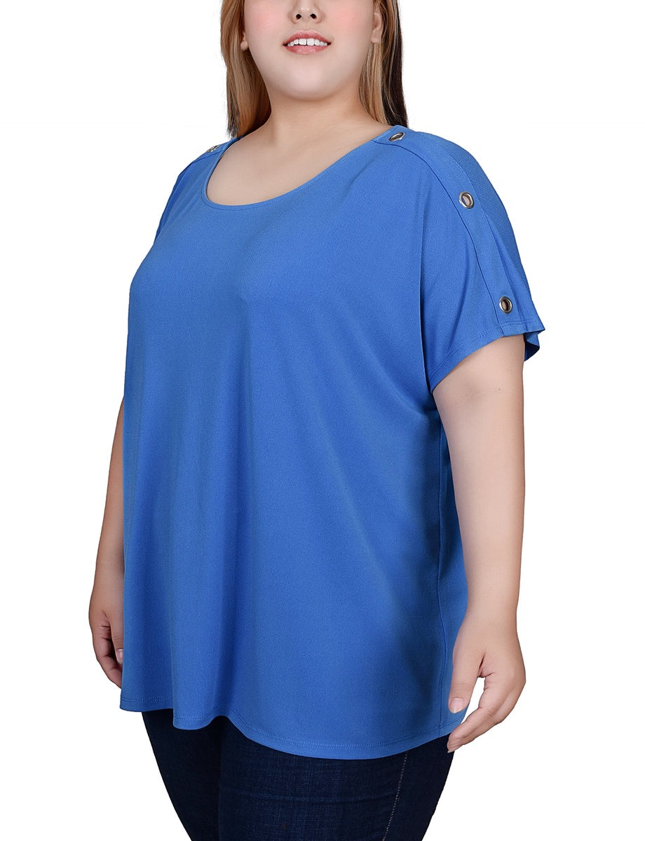  NY Collection Plus Size Short Sleeve Extended Sleeve Tunic Top - Magenta - Bonton