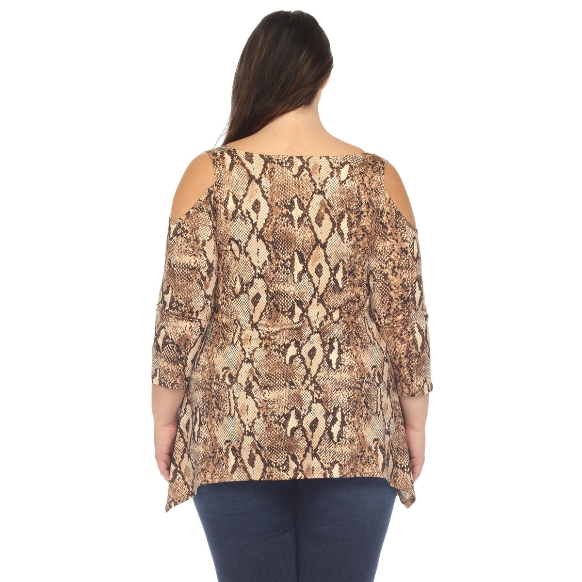  White Mark Plus Size Snake Print Cold Shoulder Tunic - 1X - Bonton