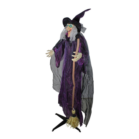 Lighted and Animated Witch Halloween Figure Decoration - 5.5' - Cool White Lights