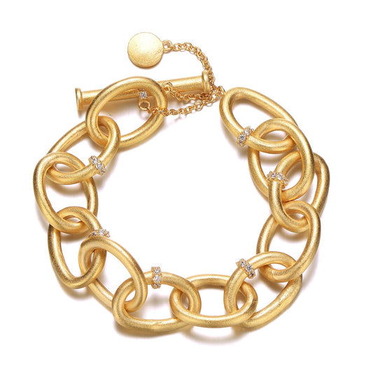 14K Gold-Plated Chain Bracelet With Cubic Zirconia, Combining Classic Gold Elegance With Sparkling Stones for a Refined and Stylish Accessory.