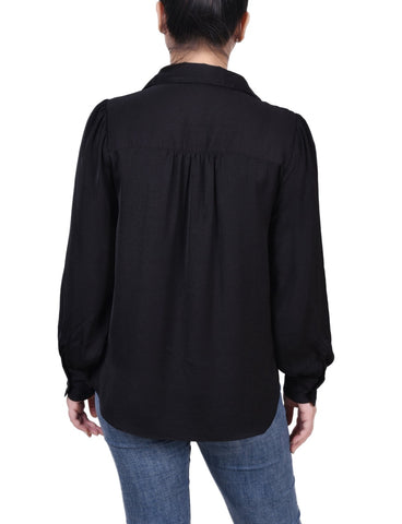 Long Puff Sleeve Satin Blouse