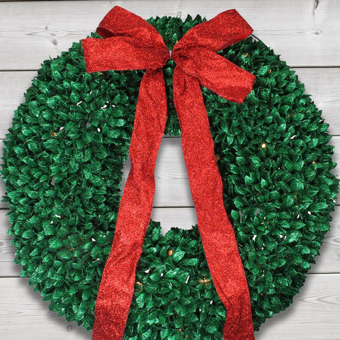Pre-Lit Glittered Leaves Artificial Christmas Wreath - 28-Inch  Clear Lights