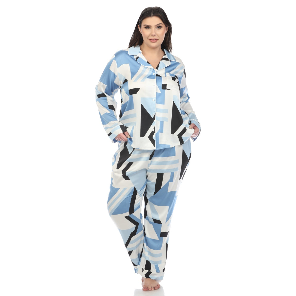  White Mark Plus Size Printed Satin Pajama Set - 1X - Bonton