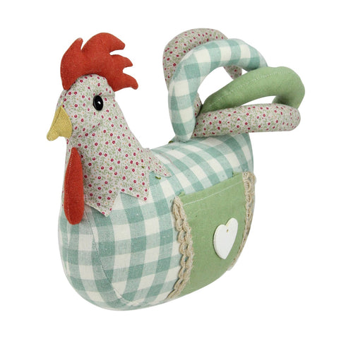9.5" Country Farmhouse Plaid Fabric Rooster Spring Decoration