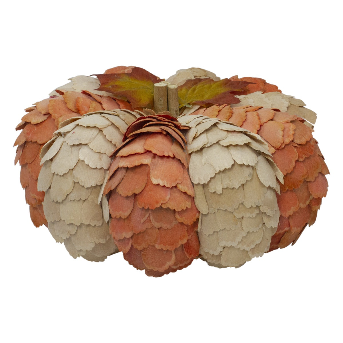  Northlight Fall Harvest Layered Wooden Leaves Pumpkin - 10