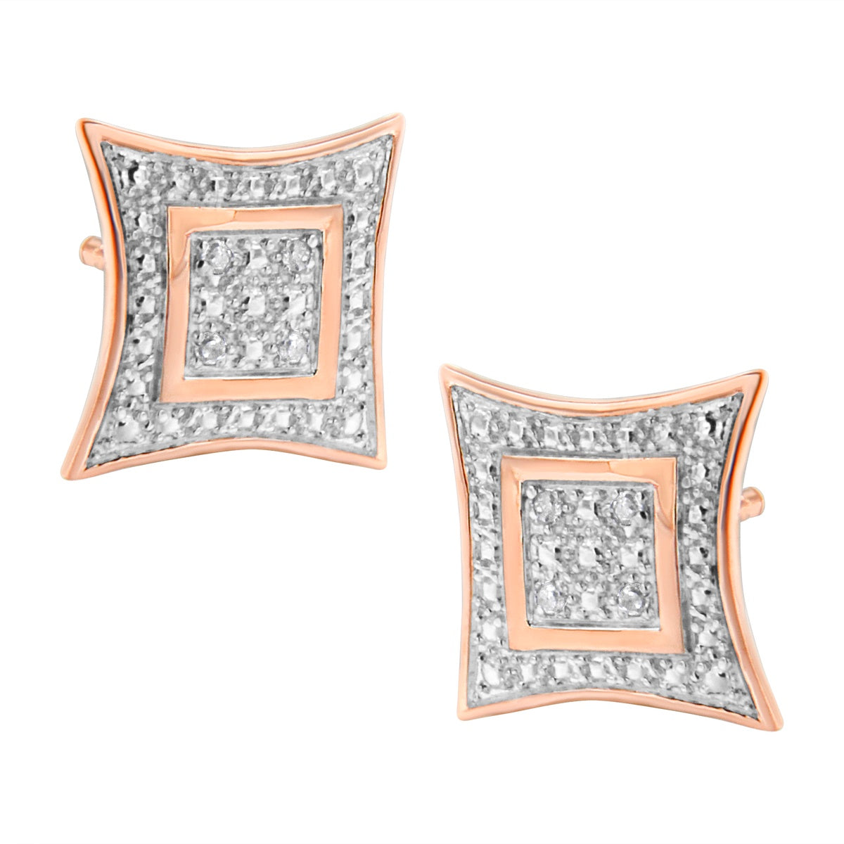  Haus of Brilliance 14K Rose Gold Plated .925 Sterling Silver 1/20 Cttw Diamond Accented 4-Stone Four Pointed Star Shaped Halo-Style Stud Earrings (H-I Color, I2-I3 Clarity) - Rose - Bonton