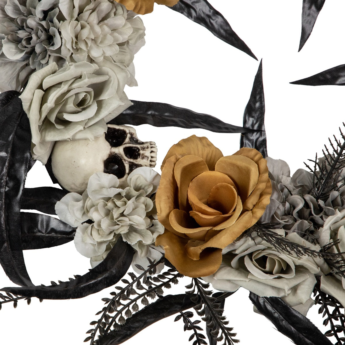  Northlight Skulls With Roses Halloween Foliage Wreath - 14