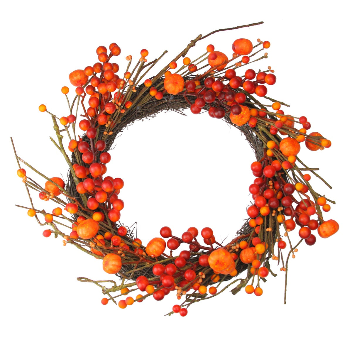  Northlight Red and Orange Fall Berry and Mini Pumpkin Artificial Thanksgiving Wreath - 20-Inch  Unlit - Default Title - Bonton