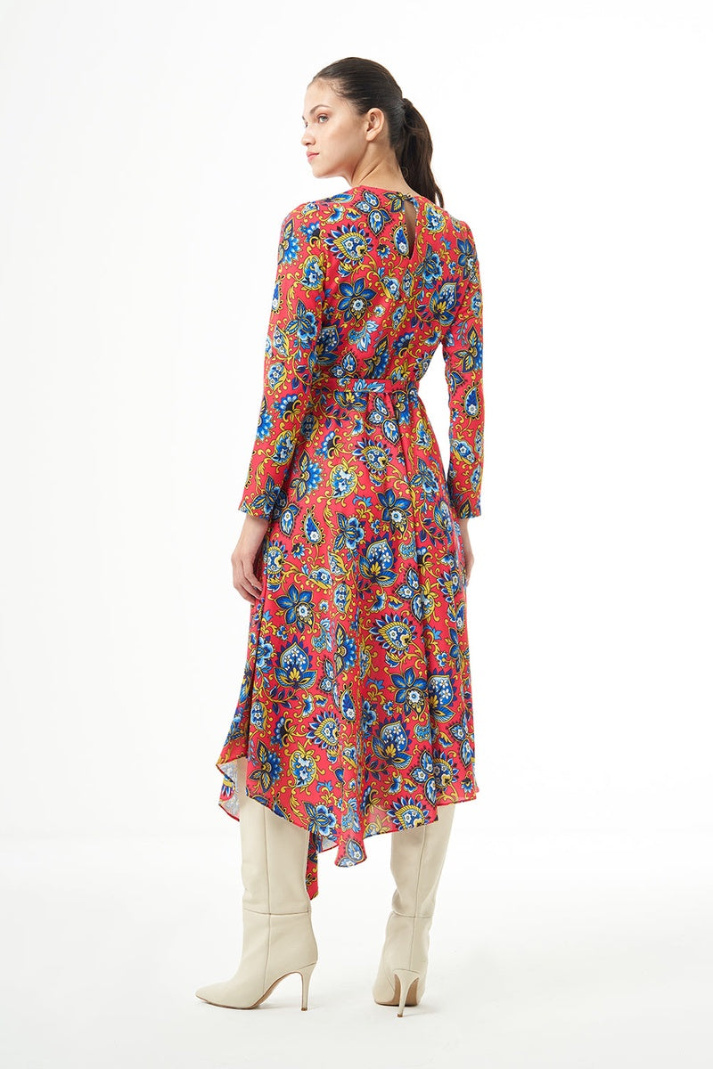  Mizalle Long Sleve High Neck Midi Dress - Dress - Patterned - Bonton