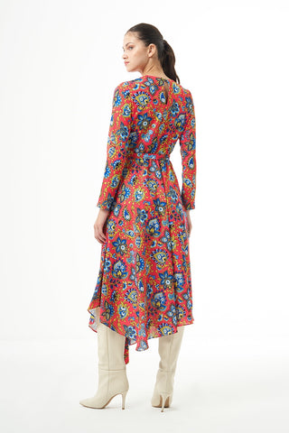 Long Sleve High Neck Midi Dress - Dress