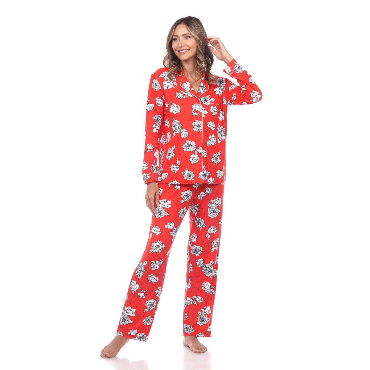  White Mark Women's Long Sleeve Floral Pajama Set - S - Bonton