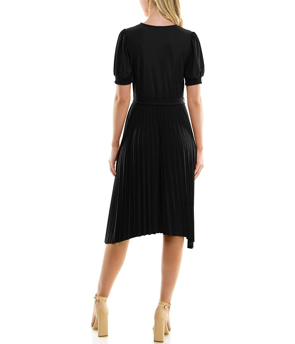 ITY Monaco Stretch Dress with Pleated Skirt and Blouson Sleeve Very Black