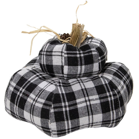 6.5" Black and White Plaid Stacked Fall Harvest Tabletop Pumpkin