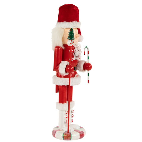 13.75" Red and White Peppermint Twist Mrs. Claus Wooden Christmas Nutcracker