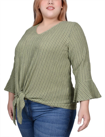 Plus Size 3/4 Bell Sleeve Textured Knit Top
