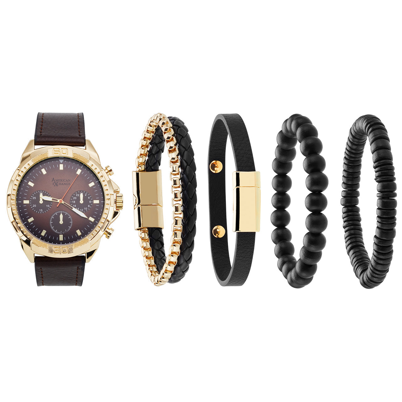  American Exchange Analog Watch-Beaded Stackable Bracelet Set - Brown - Bonton