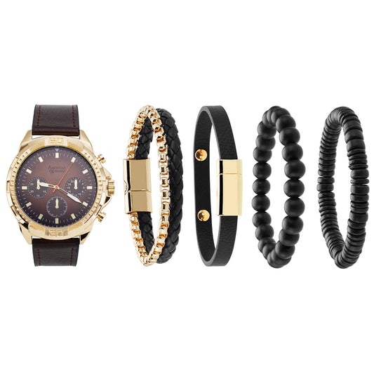 Analog Watch-Beaded Stackable Bracelet Set