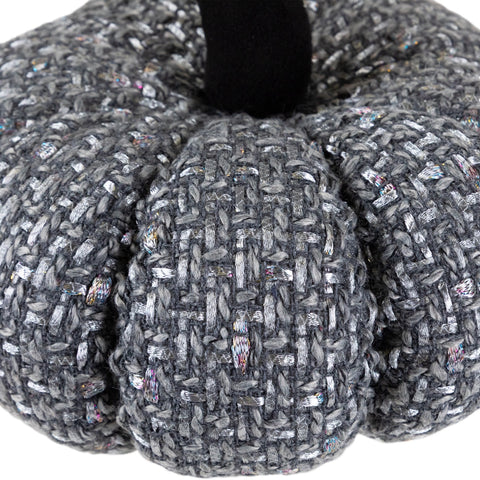 Knitted Fall Harvest Pumpkin - 7.5" - Gray and Black