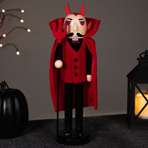 Devil Holding Pitch Fork Halloween Nutcracker - 14" - Red and Black