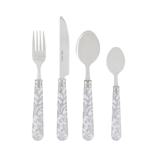 Bistro 16-Piece Stainless Steel Flatware Set, Service for 4, Lace Overlay