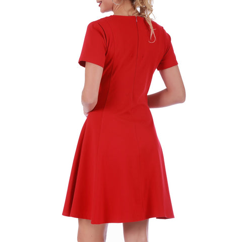 InstantFigure Short V-Neck Flared Skirt Panel Dress 16808M