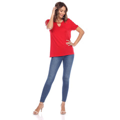 Women's Keyhole Neck Cutout Short Sleeve Top