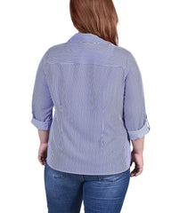 Plus Size 3/4 Sleeve Roll Tab Notch Collar Blouse