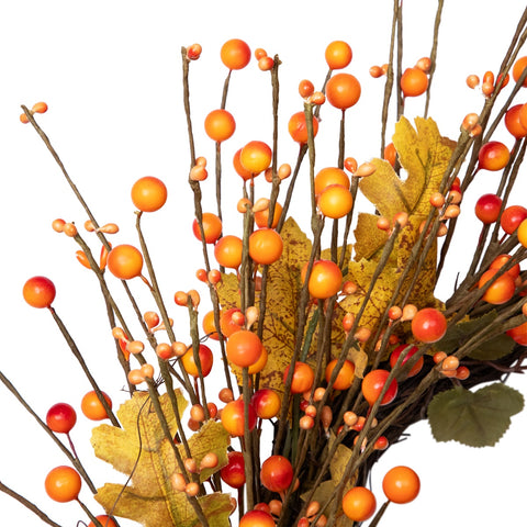 Orange Berries and Yellow Leaves Fall Harvest Artificial Wreath  22"
