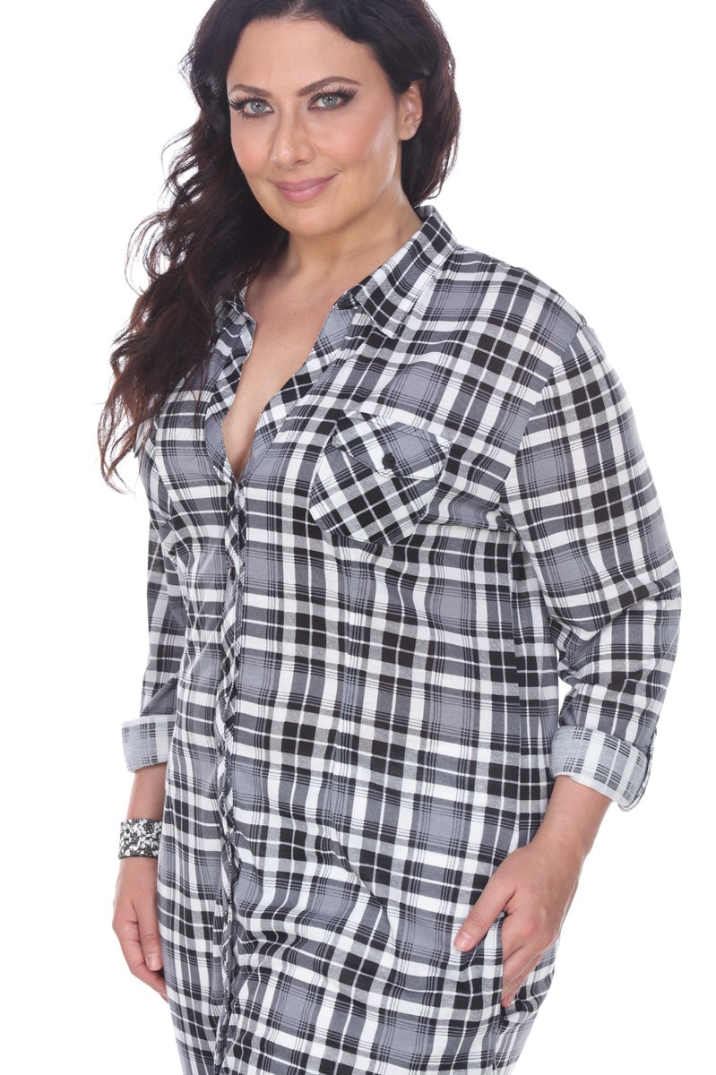  White Mark Plus Piper Stretchy Plaid Tunic - 2X - Bonton