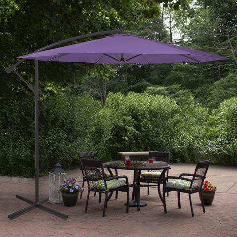10ft Offset Outdoor Patio Umbrella With Hand Crank  Purple