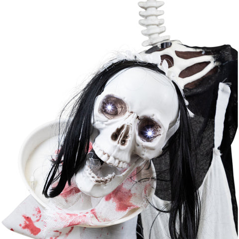LED Animated Head-in-Hand Skeleton Maid Halloween Decoration - 57" - White Lights